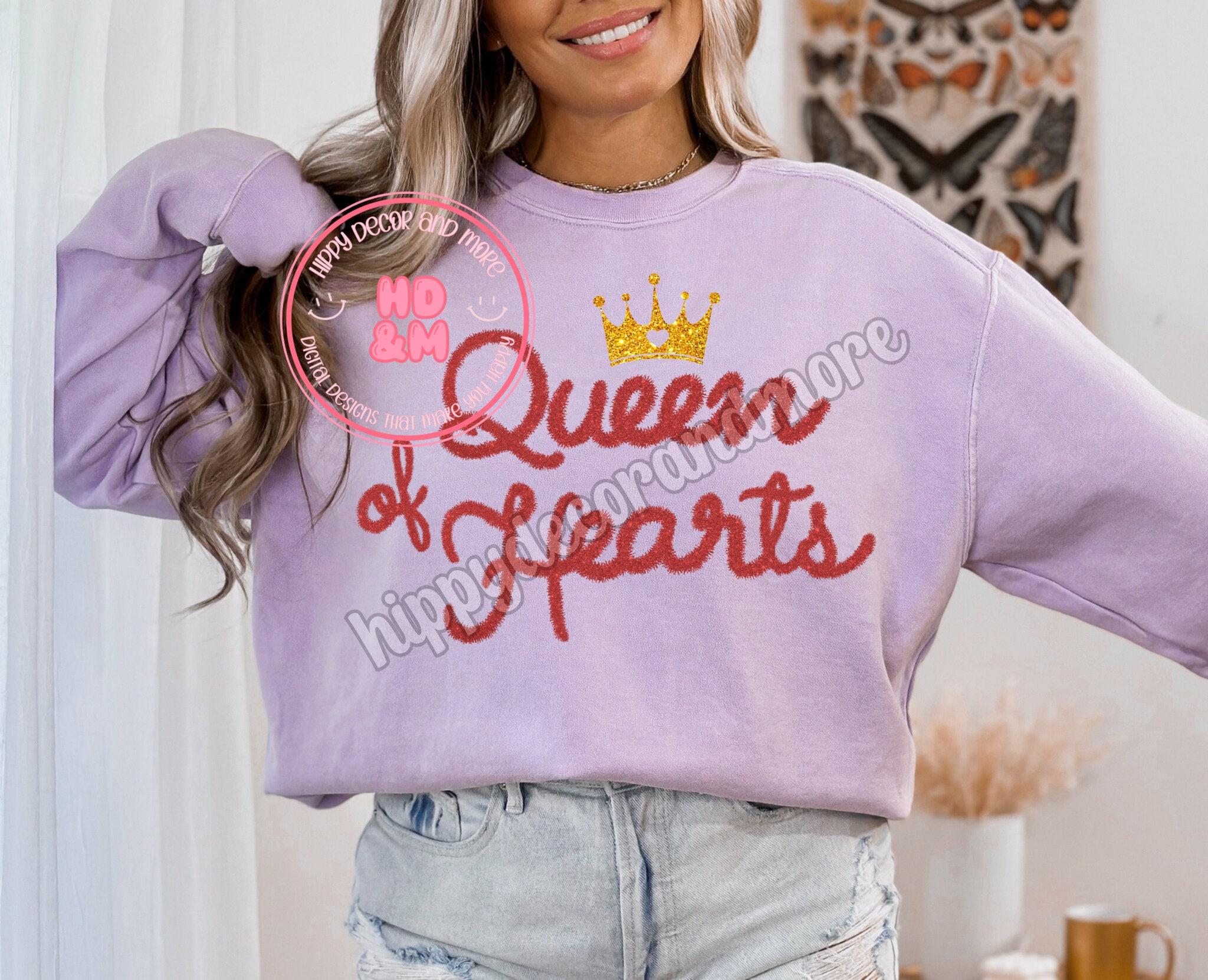 Womens Crewneck Graphic Sweatshirts Queen Of Hearts Long Sleeve