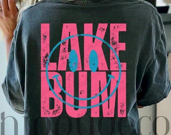 Distressed Smiley Face PNG Retro PNG Summer png Pink Lake Bum Sublimation Designs Smiley Shirt Girly png Lake png
