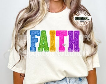 Christian Shirt Design Faith PNG Jesus Faux Glitter Letters Sparkly Colorful Trendy Religious PNG
