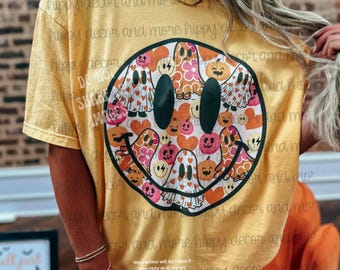 Cute Ghost PNG Halloween Smiley Face Sublimation Design Fall Shirt Fall PNG Halloween png