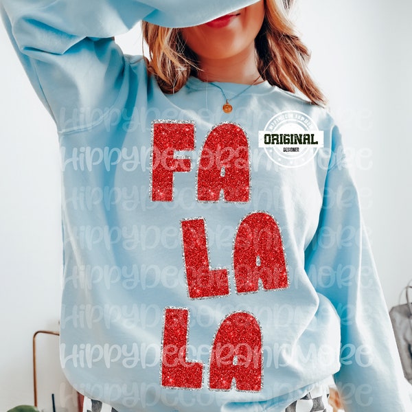 Fa La La PNG Christmas Shirt Sublimation Design Sparkly Glitter Letters Sequins Holiday