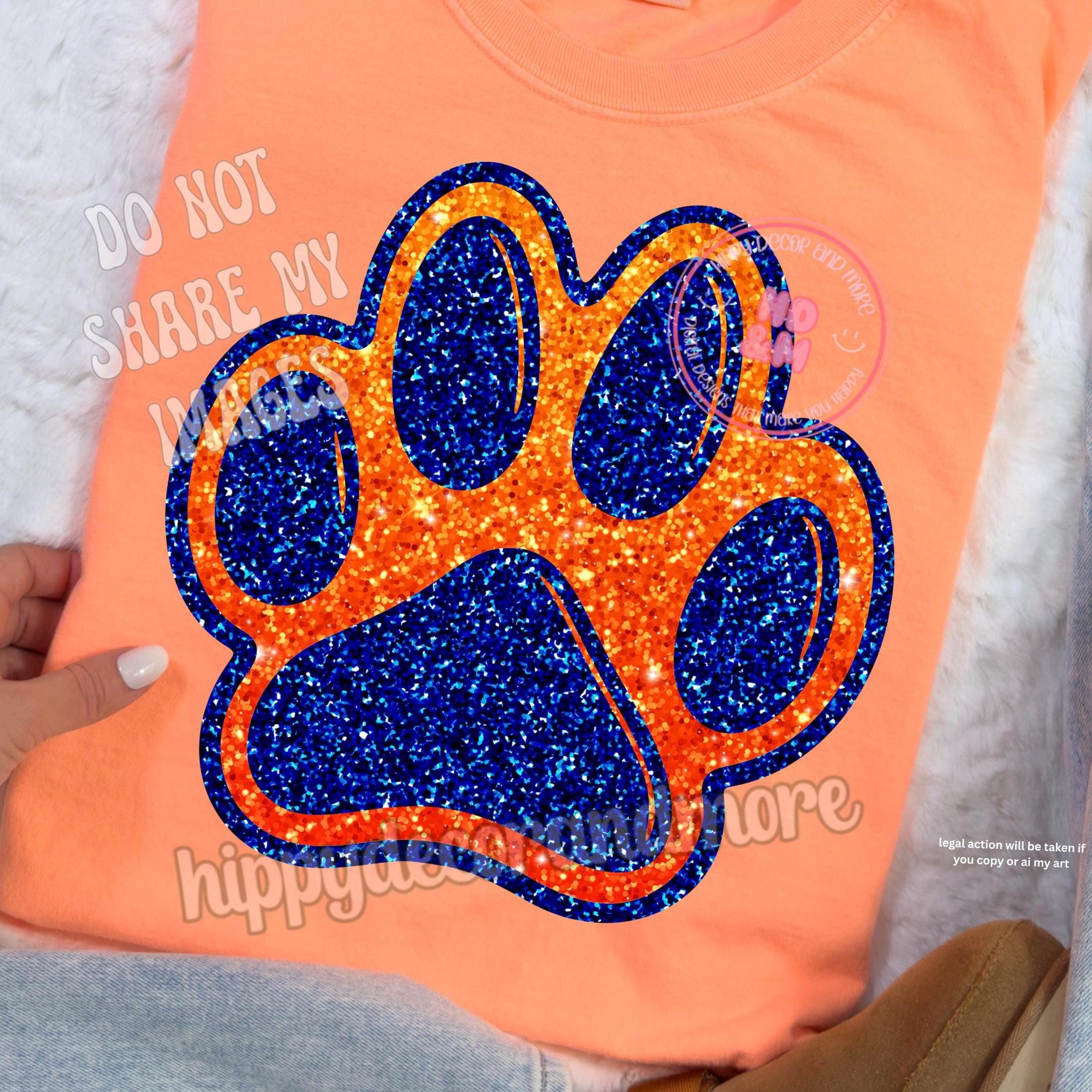 Orange and Blue Paw PNG Sparkly School Paw Mascot PNG Orange and