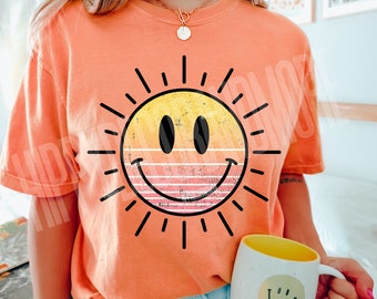 Sunshine Smiley Face PNG Sunshine PNG Spring Break Shirts Happy Face Shirt Distressed Happy Face Sublimation Designs Transfer