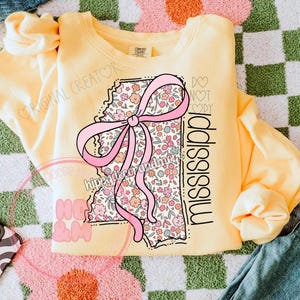 State PNG Floral Coquette Mississippi PNG Trendy Girly Shirt Design Coquette Bow State Shirt Design