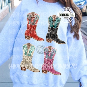 Western Cowboy Boots PNG Faux Glitter Sequins Sparkly Cowgirl PNG Sparkly Boots
