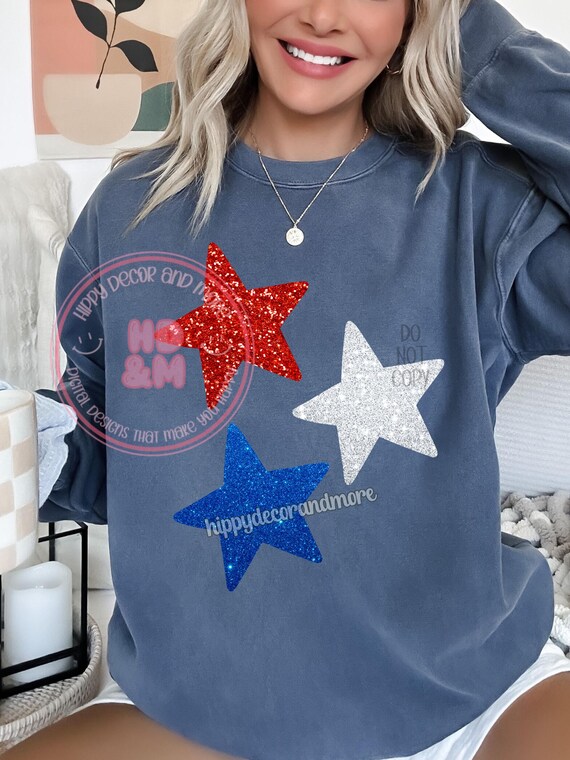 Red White and Blue PNG Sparkly Stars PNG Sparkly 4th of July Shirt Design Faux Glitter Stars Shirt Design
