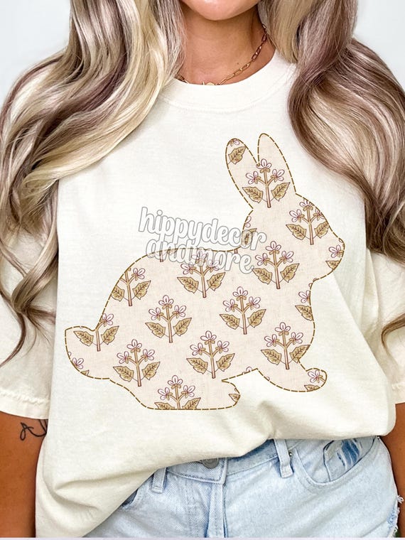 Bunny PNG Girly Easter Shirt Design Cute Bunny Shirt Sublimation dtf Design Coquette Easter Grandmillenial Brown Flowers Shabby Chic