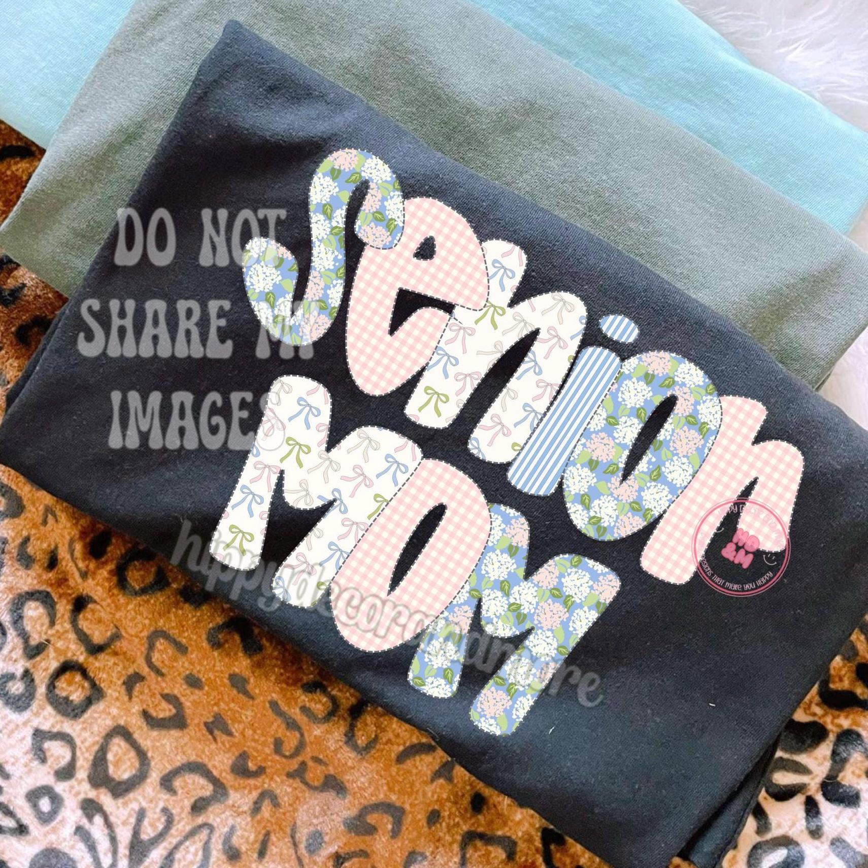 Senior Mom PNG Coquette Girly Floral Bows Blue Pink Hydrangeas Grandmillenal PNG Vintage Grandma Mama Shirt Design Class of 2026 Grad PNG
