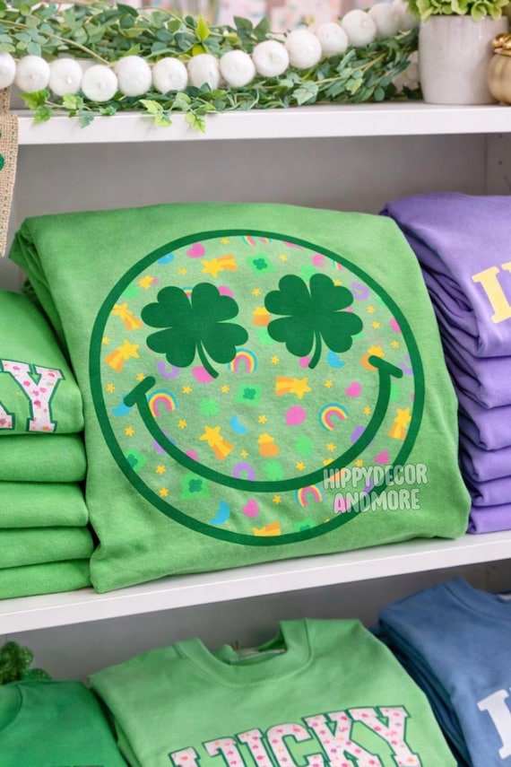 Lucky Charm Smiley Face Shirt Smiley Face PNG St. Patrick’s Day Shirt Design St.Patrick’s Day PNG Lucky Clover Shamrock Smiley Sublimation