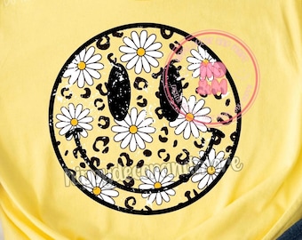 Distressed Smiley Face PNG Daisy PNG Daisy Smiley Shirt Design Retro PNG Cute Girly Spring Easter Png
