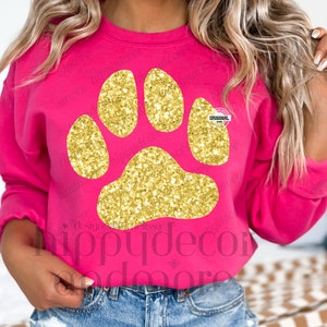 Sparkly Glitter Paw Print PNG Gold Paw PNG School Shirt Sublimation Design Preppy png