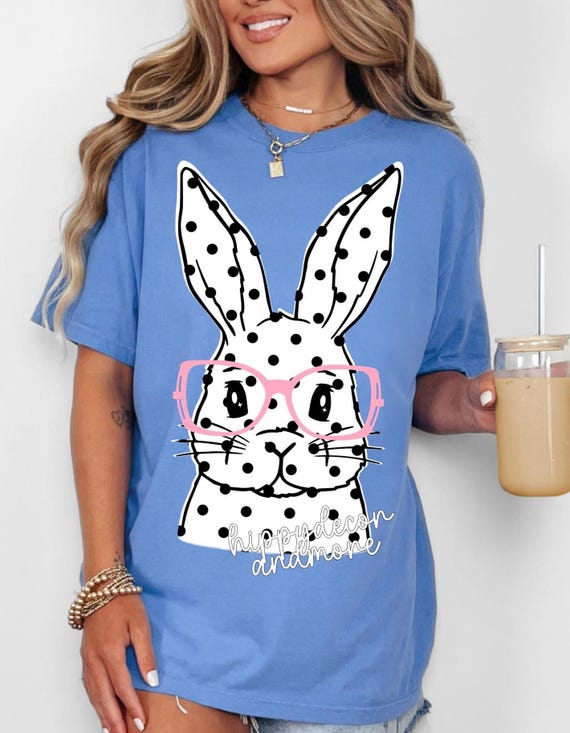 Bunny PNG | Cute Bunny Shirt PNG Design | Polka Dots Easter Bunny | Easter Sublimation PNG | Digital Download | Coquette | Cottage Core