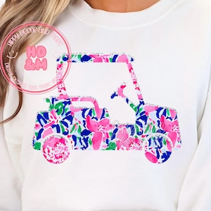 Golf PNG Golf Cart Girl LP Inspired Floral Golf Shirt Design Preppy Golf Cart PNG