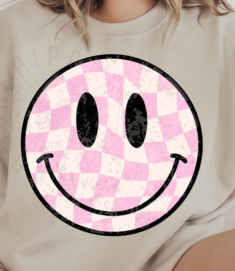 Checkered Smiley Face PNG Pink Checks PNG Distressed Smiley PNG Retro ...