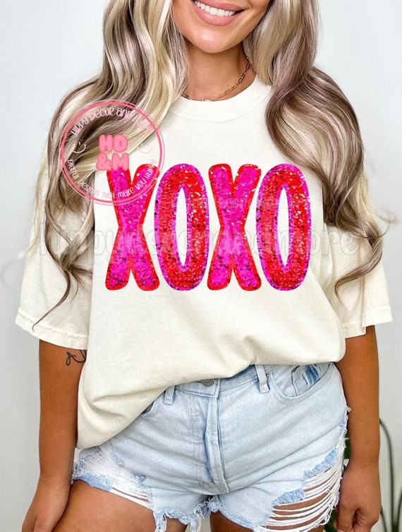 Sparkly Valentines Day Shirt Design Valentines Day PNG Xoxo PNG Pink Red Faux Glitter PNG Valentines Png Valentines Shirt Design