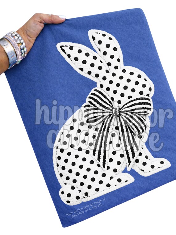 Bunny PNG | Faux Chenille PNG | Polka Dots Easter Bunny | Easter Sublimation PNG | Digital Download | Coquette Bow | Cottage Core