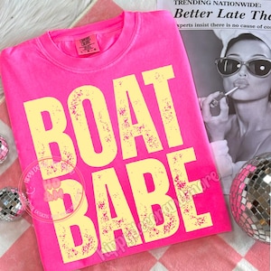 Boat Babe Png Sunshine Png Beach Life PNG Summer PNG Neon Trendy Smiley Shirt Design Distressed Beach PNG Lake Pool River Boat Png
