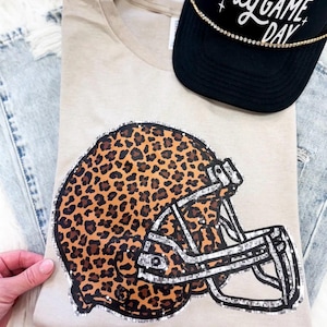 Leopard Print Football Helmet PNG Sparkly Football PNG Girly Football Shirt Sublimation Design Football Patch Designs