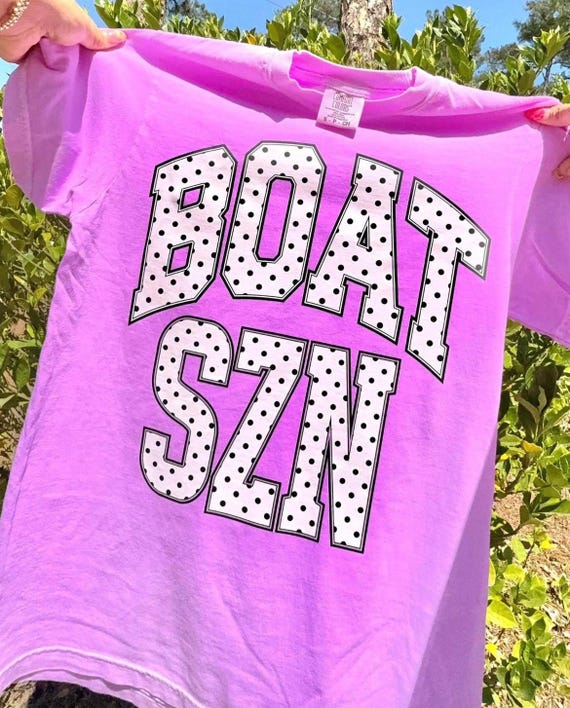 Polka Dots Boat SZN Lake PNG Boatin’ PNG Beach Vibes Summer Png Boat Png Boat Shirt Design Lake Shirt Design Coquette