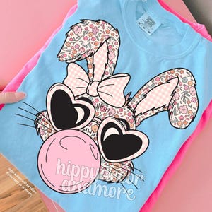 Easter Bunny PNG Easter PNG Bunny with Glasses Bubble Gum Cute Bunny Shirt Design Coquette Easter