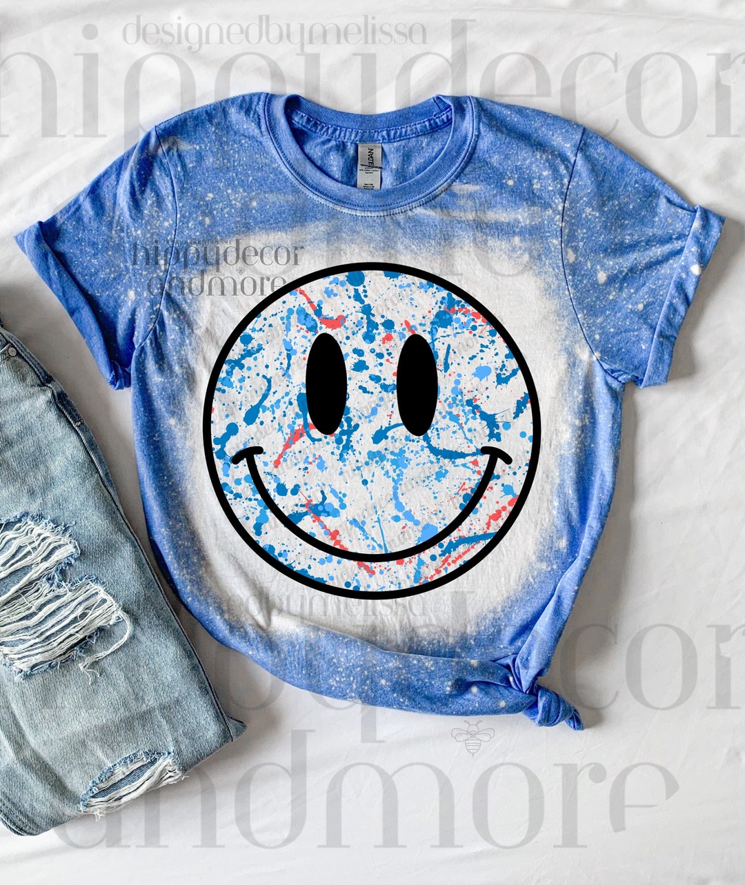 Smiley Face Sublimation Splatter Paint PNG Red White & Blue Happy Png ...