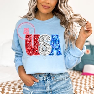 USA PNG 4th of July Shirt Design Sparkly Faux Sequins 4th of July PNG ...
