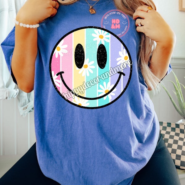 Pastel Daisy Smiley PNG Easter PNG Spring PNG Daisies Png Cute Girly Shirt Design Rainbow Png