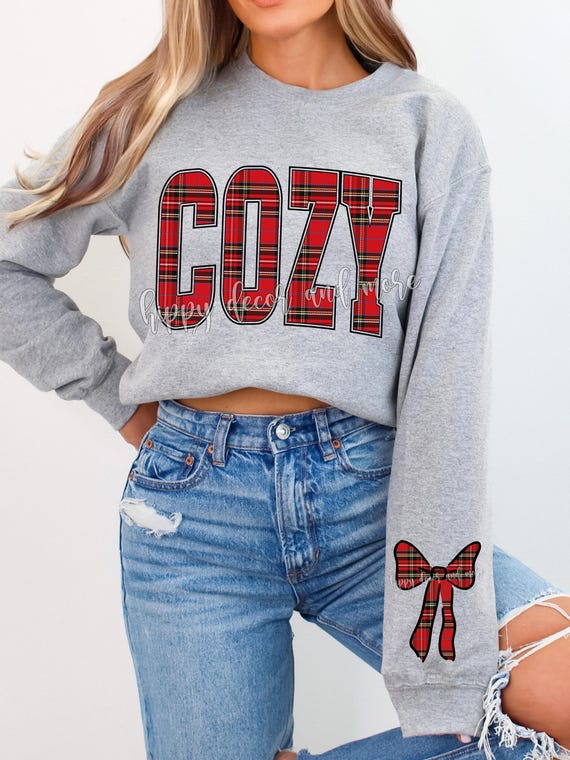 Cozy Christmas Plaid PNG | Matching Bow Digital Design | Holiday Sublimation Clipart | Digital Download