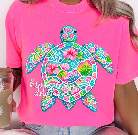 Turtle PNB Summer PNG Beach Vibes Bright Cheerful Neon Summer Shirt Design Coquette Summer Coastal