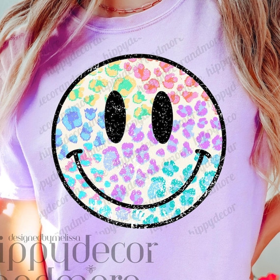 Leopard Print PNG Smiley Face PNG Rainbow png Rainbow Happy Face Sublimation Colorful Leopard Print Happy Face Transfer Happy Face Shirt