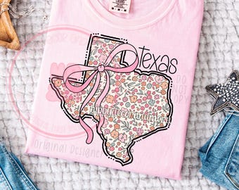 State PNG Floral Coquette Texas PNG Trendy Girly Shirt Design Coquette Bow State Shirt Design