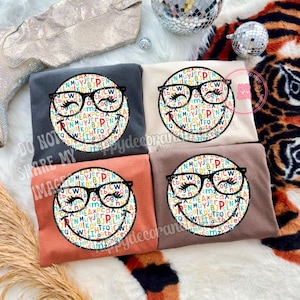 Teacher PNG Smiley Face PNG Alphabet School Shirt Sublimation Design Glasses  Transfer Eyelashes Happy Face
