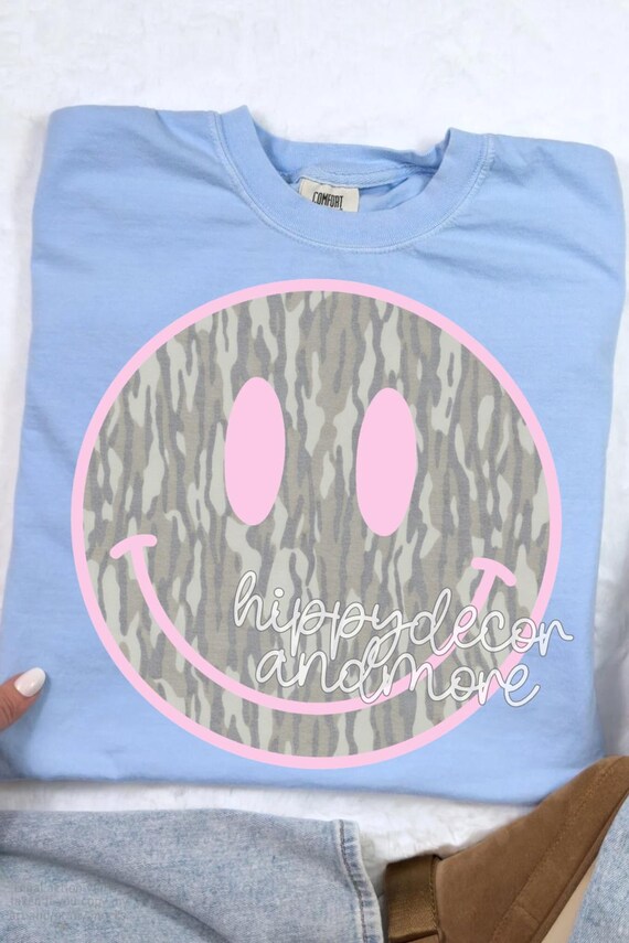 Camo Smiley Face PNG Trendy Preppy PNG Camouflage Easter Camo Spring Camo Mama Pink Smiley shirt Sublimation DTF Design