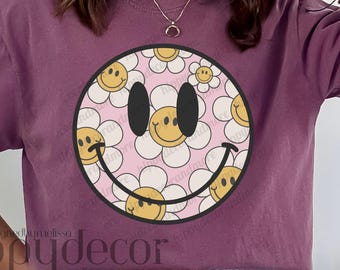 Retro Daisy Smiley Face PNG Smiley Faces Boho Smiley Face Shirt Trendy Smiley Face pdf Happy Face PNG Smiley png Transfer Sublimation