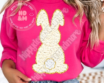 Chenille Bunny PNG White Easter Bunny PNG Faux Chenille PNG Rabbit Easter Vibes Cute Easter Shirt Design