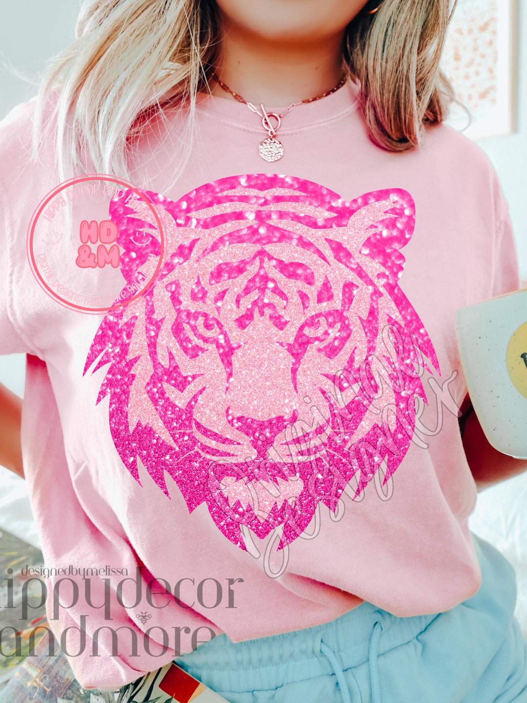 Tiger PNG Tigers Mascot Preppy PNG Pink Sparkly Glitter Tigers Shirt