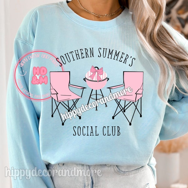 Southern Summer’s Social Club PNG Preppy PNG Summer Shirt Design Cute Girly Couquette Bow Bbq Pit Lawn Chairs Country Living