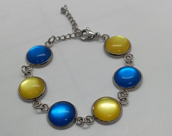 Ukraine bracelet, for Ukraine, cabochon bracelet, blue cabochons, yellow cabochons, silver setting bracelet,