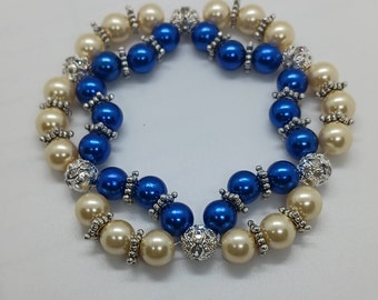 Ukraine Bracelet, for Ukraine, double pearl bracelet, blue and yellow pearls, bling beads,