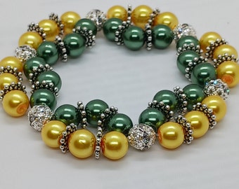 double pearl bracelet, saint patricks day, green and gold, pearl bracelet, for her, double bracelet, jewelry,