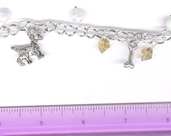 Dog charm bracelet, 3 different charms, dog charm, bone charm, paw charm, charm bracelet, dog bracelet, add beads, customize,