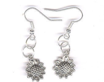 Sunflower earrings for Valentine's Day, summer, valentine earrings, sunflower earrings, flowers, charm earrings, charms, silver earrings,
