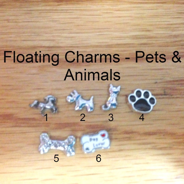 floating charms, pets and animals, horse, dog, cat, paw, crystal bone, dog lover, for floating lockets,