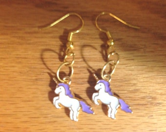 purple unicorn earrings, purple unicorn, unicorn earrings, dangle earrings, gold tone earrings, small earrings,
