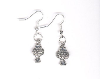 Goldfish Charm Earrings, Pet Line, goldfish earrings, charm earrings, pierced earrings, dangle earrings, fish earrings, silver tone earrings