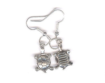Turtle Charm Earrings, Pet Line, turtle earrings, charm earrings, pierced earrings, dangle earrings, drop earrings, silver tone earrings,