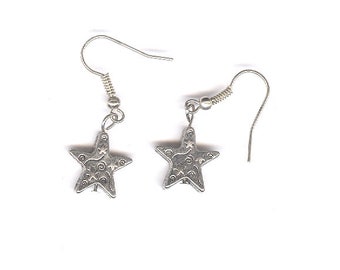 star earrings, Christmas Line, stars, charms, charm earrings, silver earrings, add beads, decorated star, twinkle, drop earrings, dangle ear