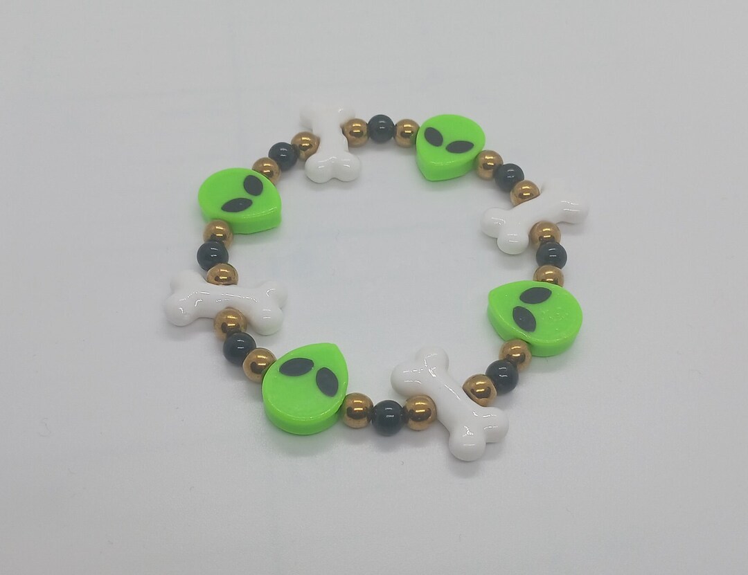 Halloween Bracelet, Alien and Bone Beads, Kandi Beads, Bracelet, - Etsy