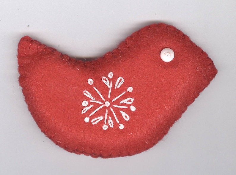 felt ornament Christmas ornament red bird red ornament Nordic red bird white white bird white embroidery red button eye ornament