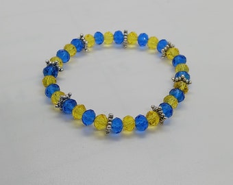 Ukraine bracelet, for Ukraine, rondelle bracelet, blue beads, yellow beads, star spacer beads,